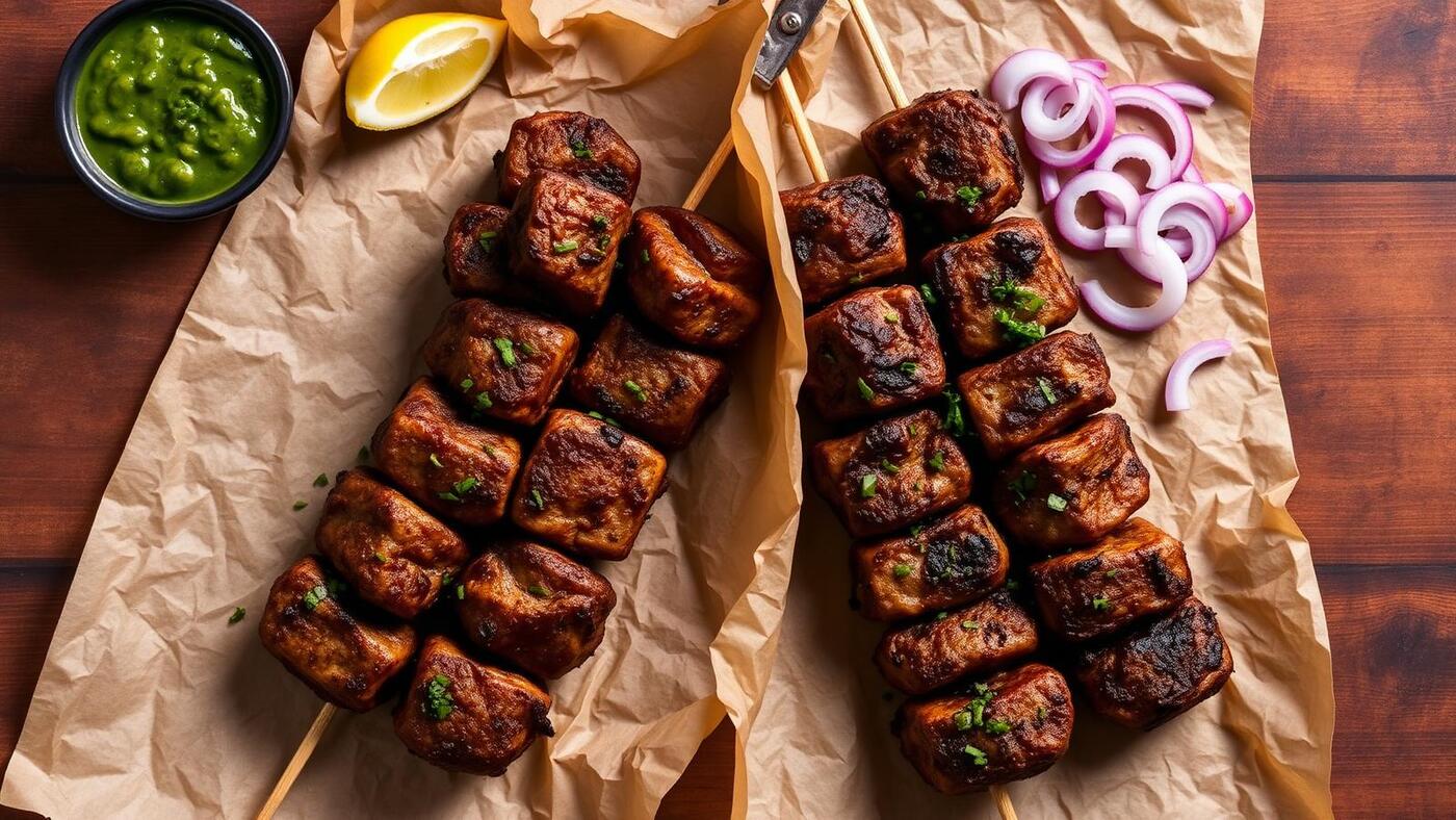 Chapli kababs and seekh kababs on parchment paper