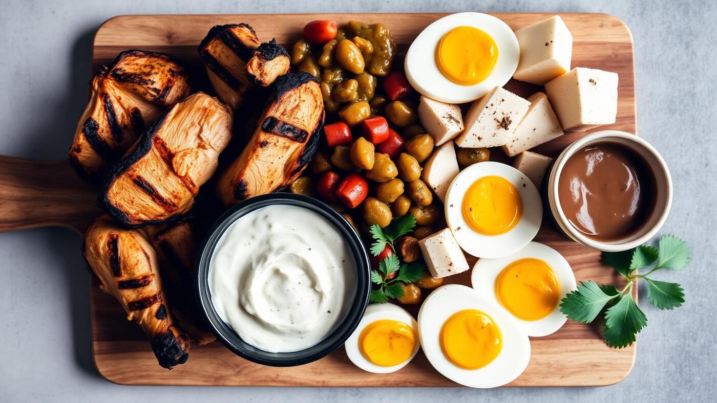 High protein desi meal — grilled chicken, dal, eggs and yogurt